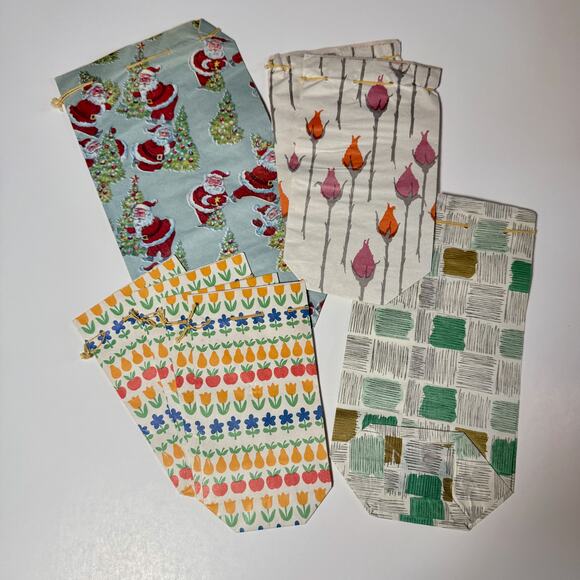 Vintage Gift Bags 9 Each Different Designs and Sizes Paper Drawstring - Picture 6 of 10